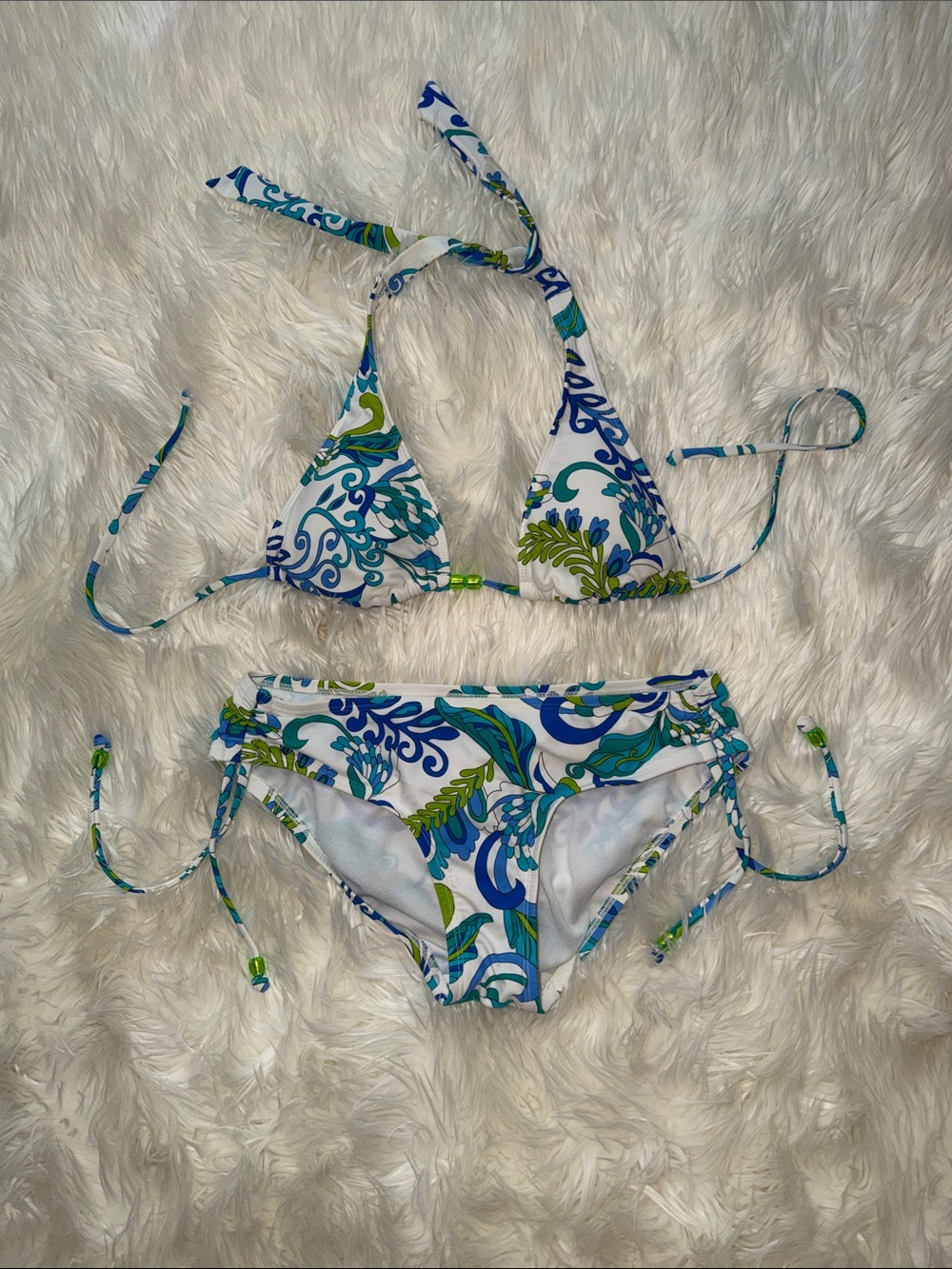 🩵💙💚GREEN AND BLUE PAISLEY PRINT BEADED BIKINI💙🩵💚